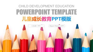 Growth education PPT template with colorful pencil head background