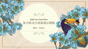 Retro print style PPT template with floral parrot background