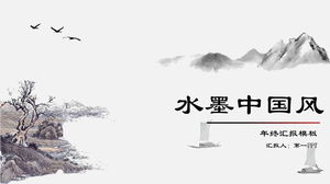 Șablon PPT în stil clasic chinezesc cu fundal elegant peisaj cu cerneală