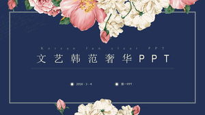Template PPT penggemar Korea dengan latar belakang bunga mewah retro