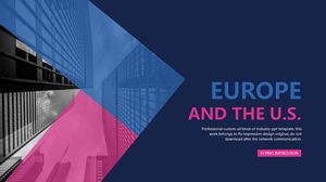 青い粉フラットデザインのヨーロッパとアメリカのビジネスPPTテンプレート