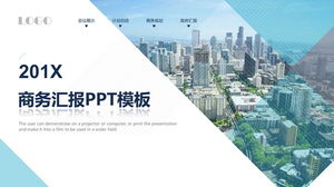 PPT-Vorlage für allgemeine Geschäftsberichte mit städtischem architektonischem Hintergrund