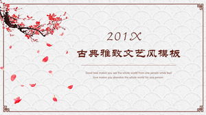 無料ダウンロードのためのダイナミックな梅の花の背景を持つ古典的な中国風のPPTテンプレート