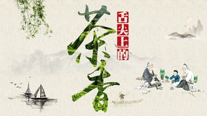 Template PPT budaya teh gaya Cina dengan tema wewangian teh