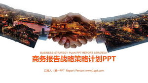 Biznesowa współpraca strategiczna szablon PPT z tłem uścisku dłoni