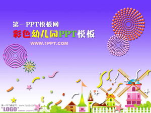 Download de modelo de PPT de jardim de infância de desenhos animados de fundo de fogos de artifício roxo
