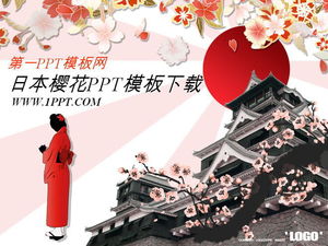 絶妙なダイナミックな日本の桜の建築背景PowerPointテンプレートのダウンロード