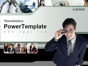 Foreign office character background business PPT template download