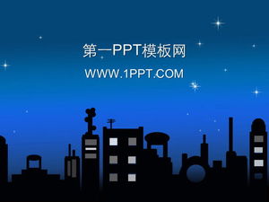 Descarga de plantilla PPT de fondo de cielo nocturno de ciudad de dibujos animados