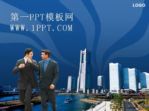 Modelo de PPT de fundo azul de pessoas de negócios