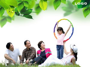 Green Korean family PPT template download