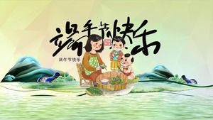 Plantilla PPT de reunión de clase temática Dragon Boat Festival de dibujos animados dinámicos