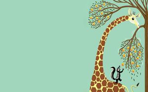 Image de fond PPT de girafe de dessin animé mignon vert et jaune