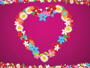 Gambar PPT karangan bunga berbentuk hati ungu