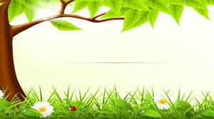 Big tree and grass cartoon PPT background picture