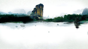 Pittura di paesaggio a inchiostro Immagine di sfondo PPT in stile cinese