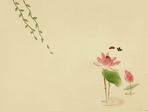 Peinture à l'encre de couleur élégante fond PPT de lotus