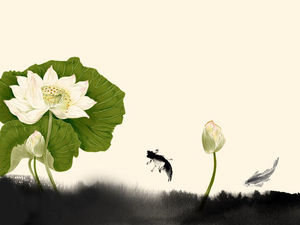 Image d'arrière-plan PowerPoint de l'étang de lotus d'encre