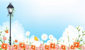 Güzel mavi gökyüzü ve beyaz bulutlar çiçekler PPT arka plan resmi