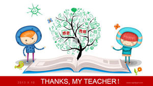 Dynamische Cartoon Thanksgiving Teacher's Day PPT-Vorlage