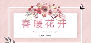 Spring flowers blooming pink simple fresh wind business general ppt template