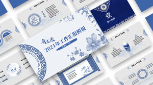 Mavi ve beyaz porselen Çin tarzı yıllık çalışma raporu ppt şablonu