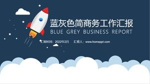 Template ppt laporan kerja bisnis sederhana biru dan abu-abu roket kecil