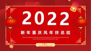 Büyük kırmızı şenlikli geleneksel Bahar Şenliği teması yıl sonu özeti Yeni Yıl planı ppt şablonu
