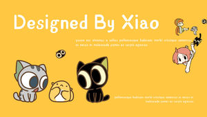 Template ppt tema angin kartun Luo Xiaohe (kucing hitam kecil) yang sederhana dan lucu