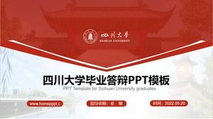 Modelo de ppt de defesa de tese da Universidade de Sichuan vermelho festivo de estilo geométrico