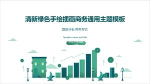 Fresh green hand-painted illustration wind financial year-end work report ppt template