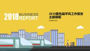 Business travel theme cartoon wind work summary report ppt template