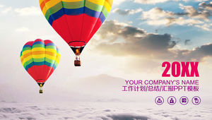 Color hot air balloon on the cloud cover purple honorable work summary report ppt template