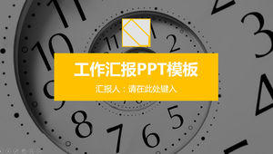 Modelo de ppt de relatório de trabalho plano simples amarelo e cinza de capa de relógio abstrato