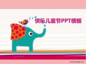 鸟儿和大象玩得开心-插画风格设计儿童节ppt模板