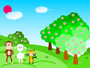 Orman yarışı - elle çizilmiş vektör karikatür hayvanat bahçesi çocuk günü ppt şablonu
