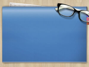 Wood grain desktop display glasses blue notepad fresh nostalgic general business ppt template
