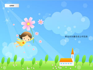 Bucurați-vă de frumosul șablon ppt de desene animate de ziua copiilor cu cerul albastru