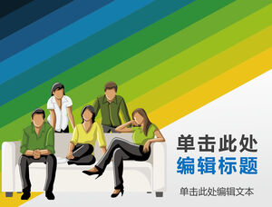 Personagens de equipe de negócios dos desenhos animados modelo de ppt de estilo de negócios simples azul e verde