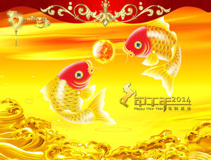 peces dorados ricos en la plantilla ppt dinámica de Año Nuevo de Año Nuevo