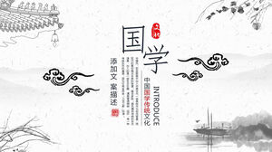 Descărcare gratuită a șablonului PPT cu tema de învățare chineză în stil elegant de cerneală și spălare