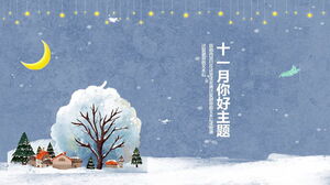 Olá modelo de PPT de novembro com fundo azul do céu noturno de neve dos desenhos animados