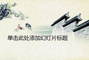 Modello ppt in stile cinese del pastore dell'inchiostro del cortile della parete del ramo