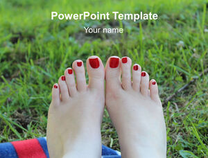 A pair of beautiful feet are in close contact with nature ppt template