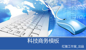 Modello ppt di tecnologia blu classico della mappa del mondo della tastiera del mouse