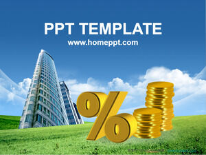 Gold coin high-rise white cloud grass - financial industry ppt template