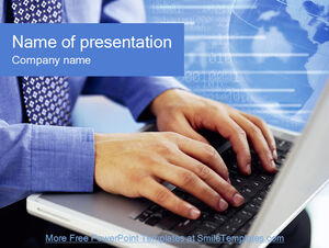 Laptop office theme digital letter globe element composite blue background technology template