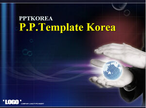 Grid bubble globe Korea blue classic business PPT dynamic template