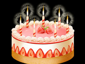 Velas de aniversário acesas no material ppt do bolo de aniversário