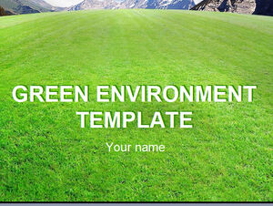 Green grass, blue sky and white clouds, mountain peaks, natural ppt template